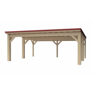 Holzbrüder Carport Ralf 42, naturbelassen mit rotem Dach. Stabiler Holz-Carport für PKW.