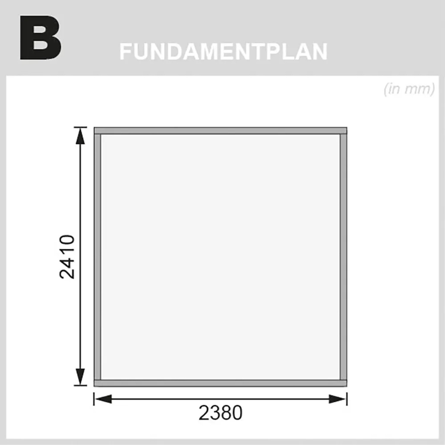 Fundamentplan Karibu Holz-Gartenhaus Neuenburg 4, Maße 238x240 cm.