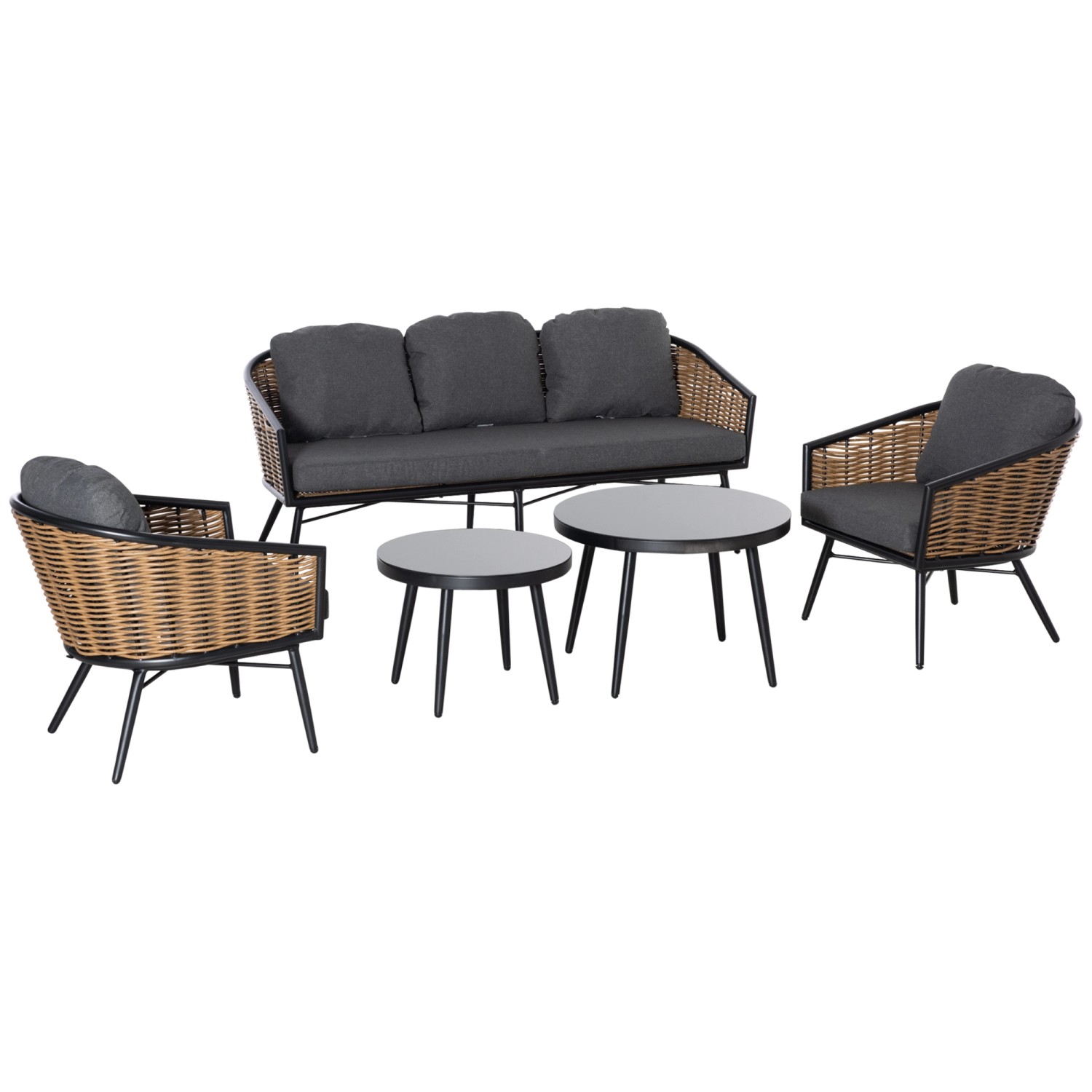 Outsunny Polyrattan Gartenmöbel Set 5-Teiliges mit Sofa Kissen