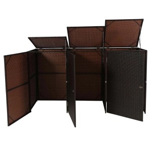 Proregal 3er-Mülltonnenverkleidung HxBxT 110x195x66 cm Poly-Rattan 3x120L Braun Mülltonnenbox Mülltonnenabdeckung