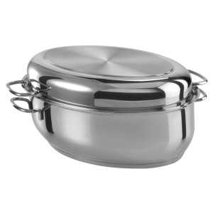 GSW Edelstahl Multibräter oval 38 cm mit Deckel. Glänzender Bräter für alle Herdarten, auch Induktion. Robustes Kochgeschirr.