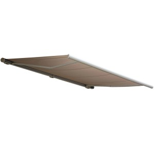 Elektrische Kassettenmarkise, 5x3m, sandfarbenes Polyester, für Terrasse & Balkon.