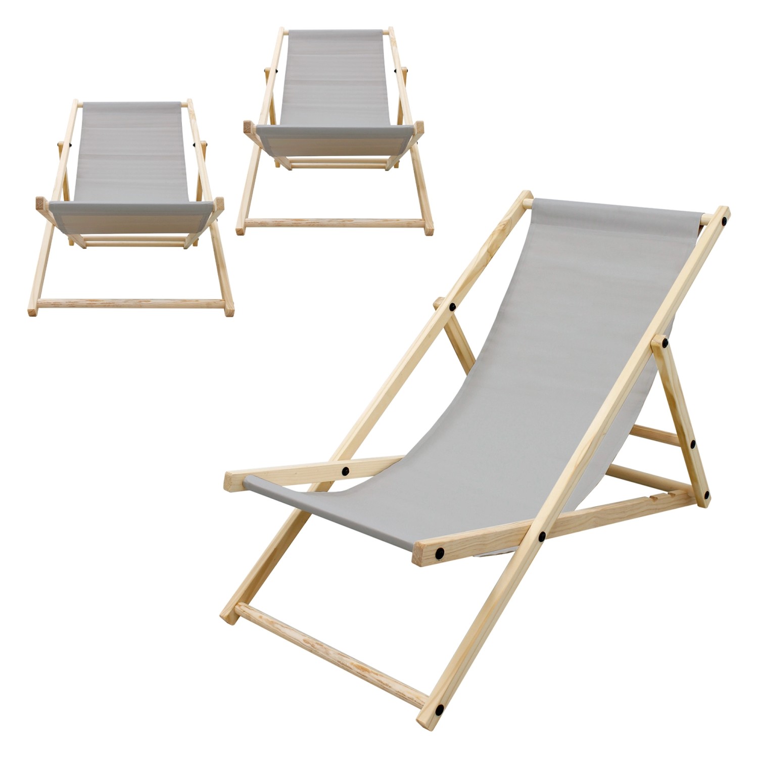 ECD Germany 3Er Set Liegestuhl Klappbar Hellgrau Holz 3 Positionen bis 120k günstig online kaufen