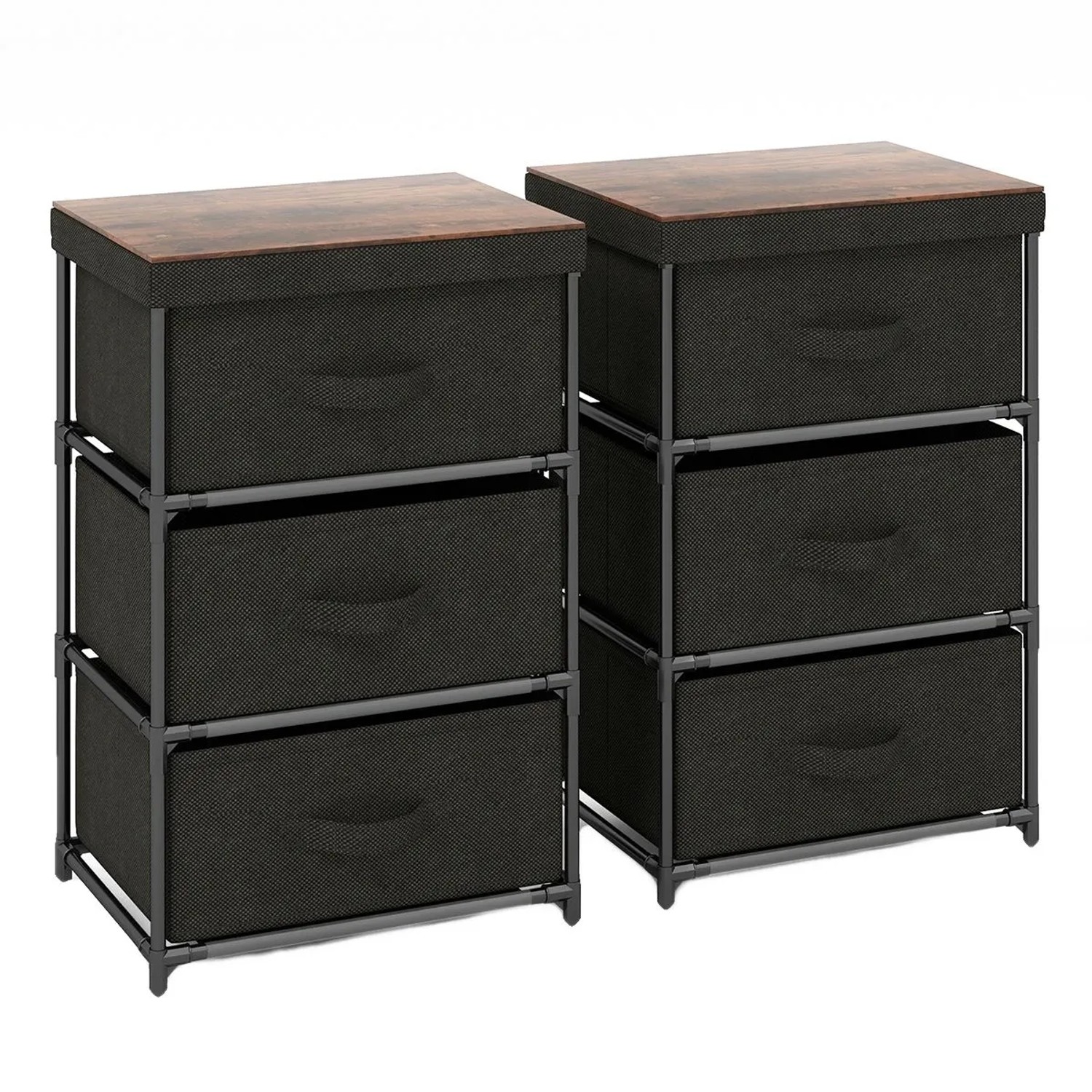 Costway Nachttisch mit 3 Schubladen 2er Set 40 x 30 x 62 cm Schwarz günstig online kaufen