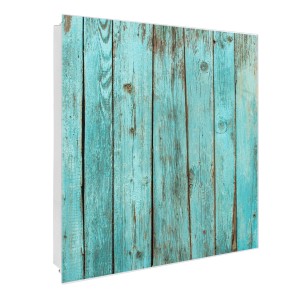 Banjado Schlüsselkasten mit blauem Holz Motiv, 30x30cm, 50 Haken, beschreibbar und magnetisch.