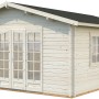 Palmako Irene Holz-Gartenhaus, naturbelassen, mit Satteldach, 450x550 cm. Unbehandeltes Holz.