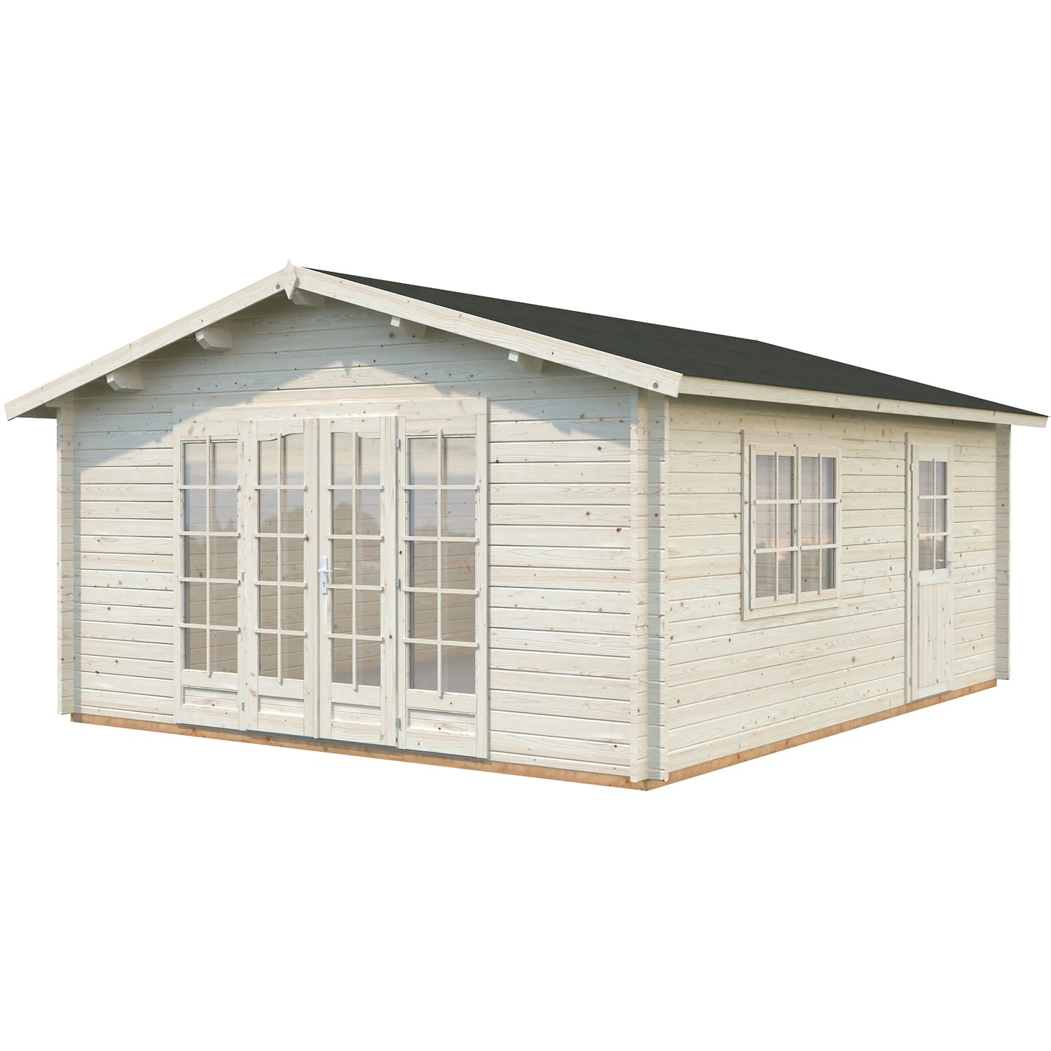 Palmako Irene Holz-Gartenhaus, naturbelassen, mit Satteldach, 450x550 cm. Unbehandeltes Holz.