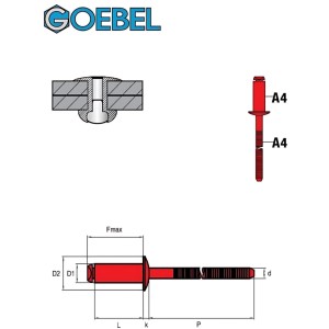 GOEBEL Flachkopfniete, Edelstahl A4, 5,0 x 10,0 mm. Blindniete für Zangen, Standardausführung.