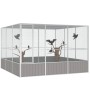 Großer, grauer vidaXL Vogelkäfig aus verzinktem Stahl, ideal für Vögel zum Spielen und Fliegen.