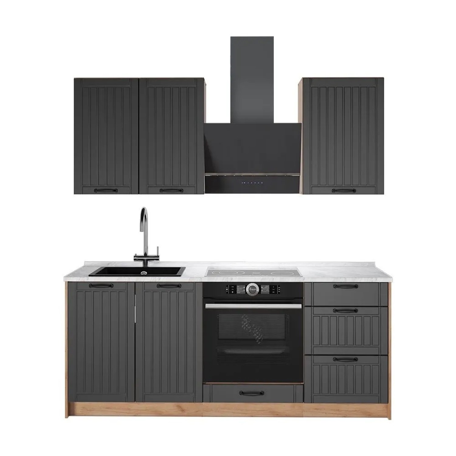 Vicco Singleküche Fame-Line Dunkelgrau/Goldkraft Eiche 190 x 82 AP Marmor Art Nr 64881