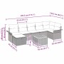 vidaXL Gartenmöbel-Set, 8-teilig, beige Poly Rattan, mit Maßen. Sofa, Sessel, Hocker und Tisch.