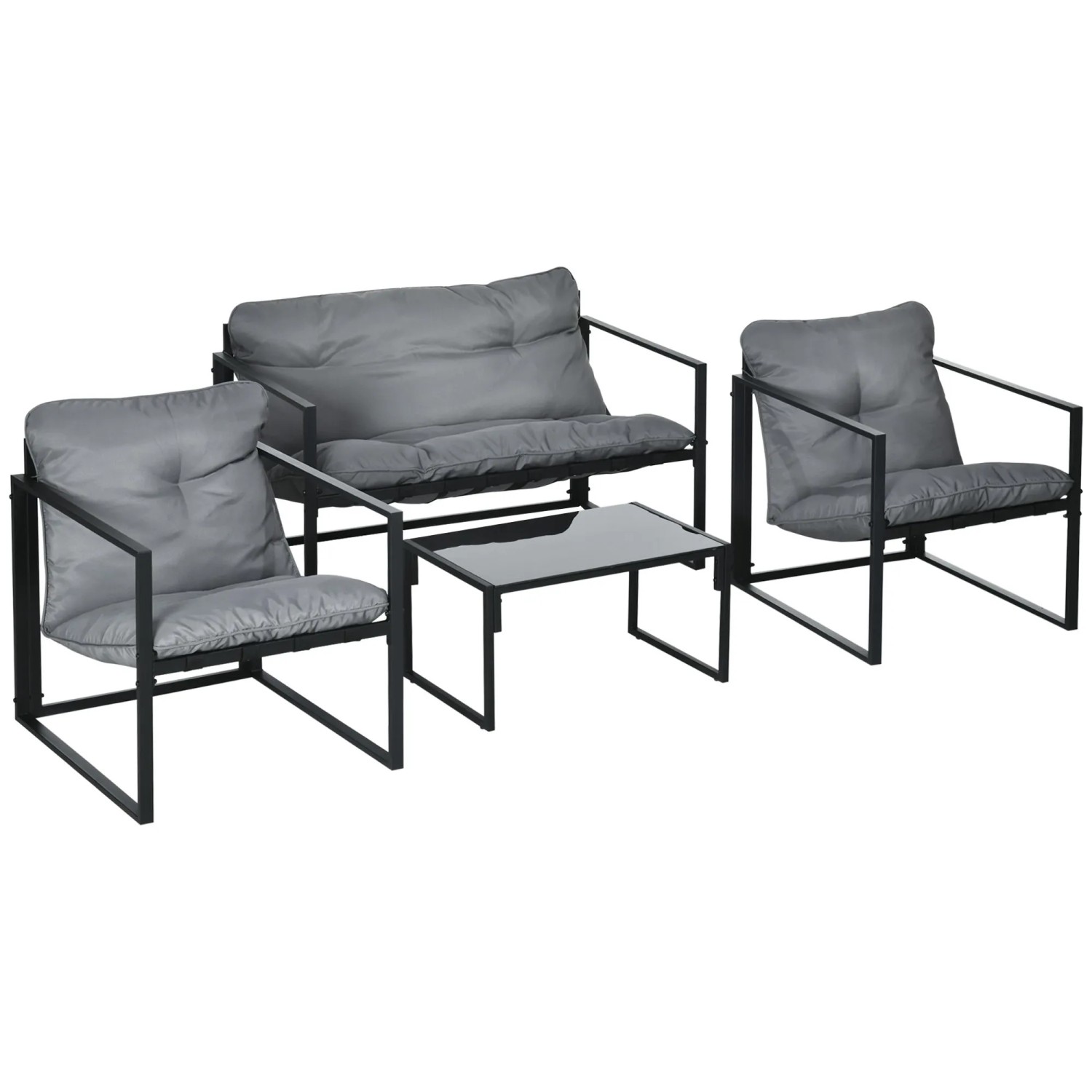 Furnicato Gartenmöbel-set 1 Glastisch 2 Sessel 1 Sofa 114x70x67 Cm Grau+schwarz