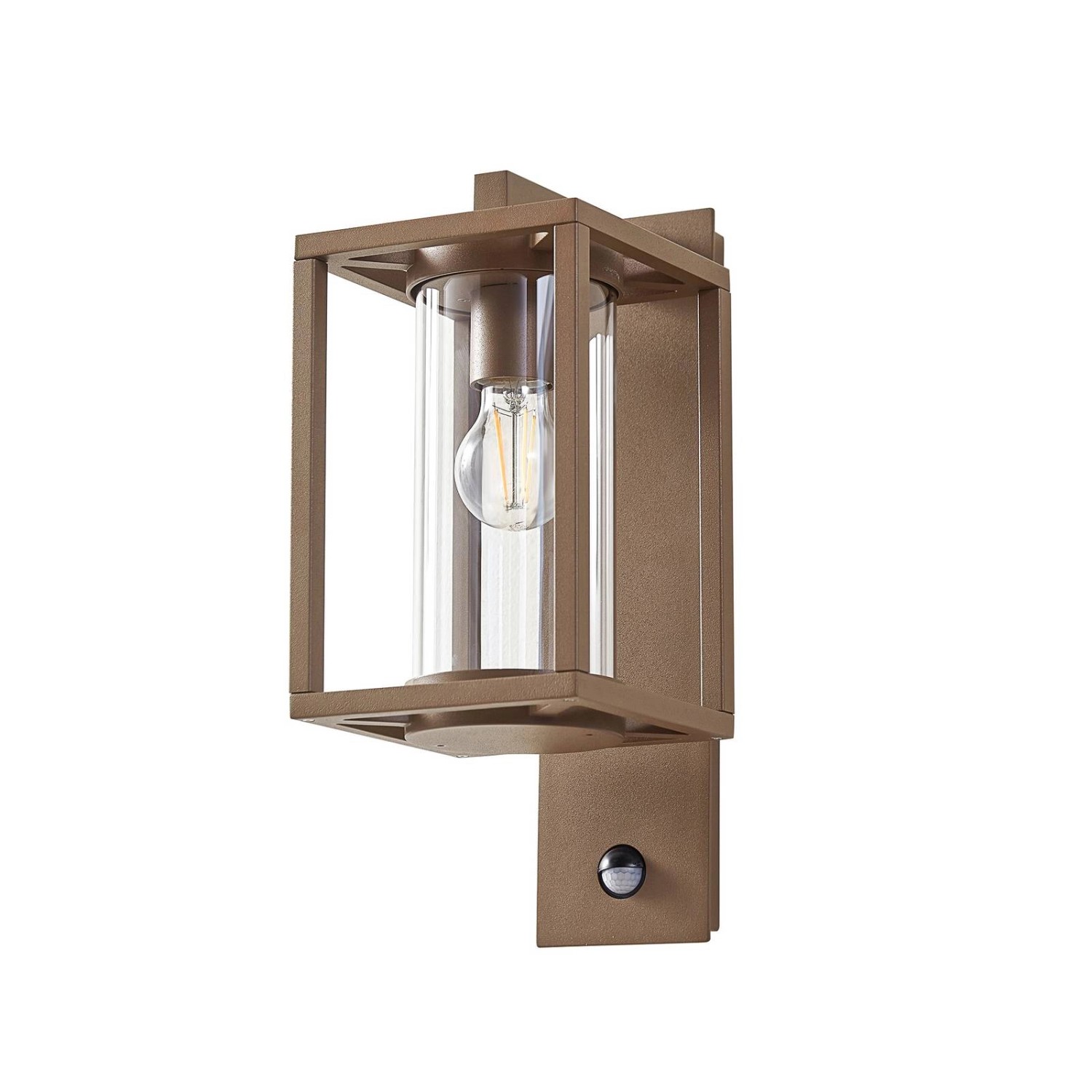 Lucande Wandleuchte Außen Ferda 10031803 mit Bewegungsmelder Spritzwassergeschützt Modern in Braun aus Aluminium 1-flamm...