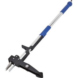 LUX Unkrautstecher aus Metall mit blauem Griff zum Entfernen von Unkraut im Garten.