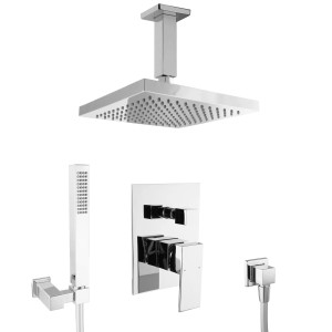 PaulGurkes Unterputz Duschset mit Regendusche, Handbrause und Armatur, verchromt.