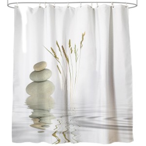 Sanilo Duschvorhang Balance 180x200 cm mit Stein- und Gräser-Motiv für entspanntes Duschen.