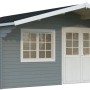 Palmako Gartenhaus Britta, 480x425 cm, grau-weiß lackiert, mit Fenster und Doppeltür.