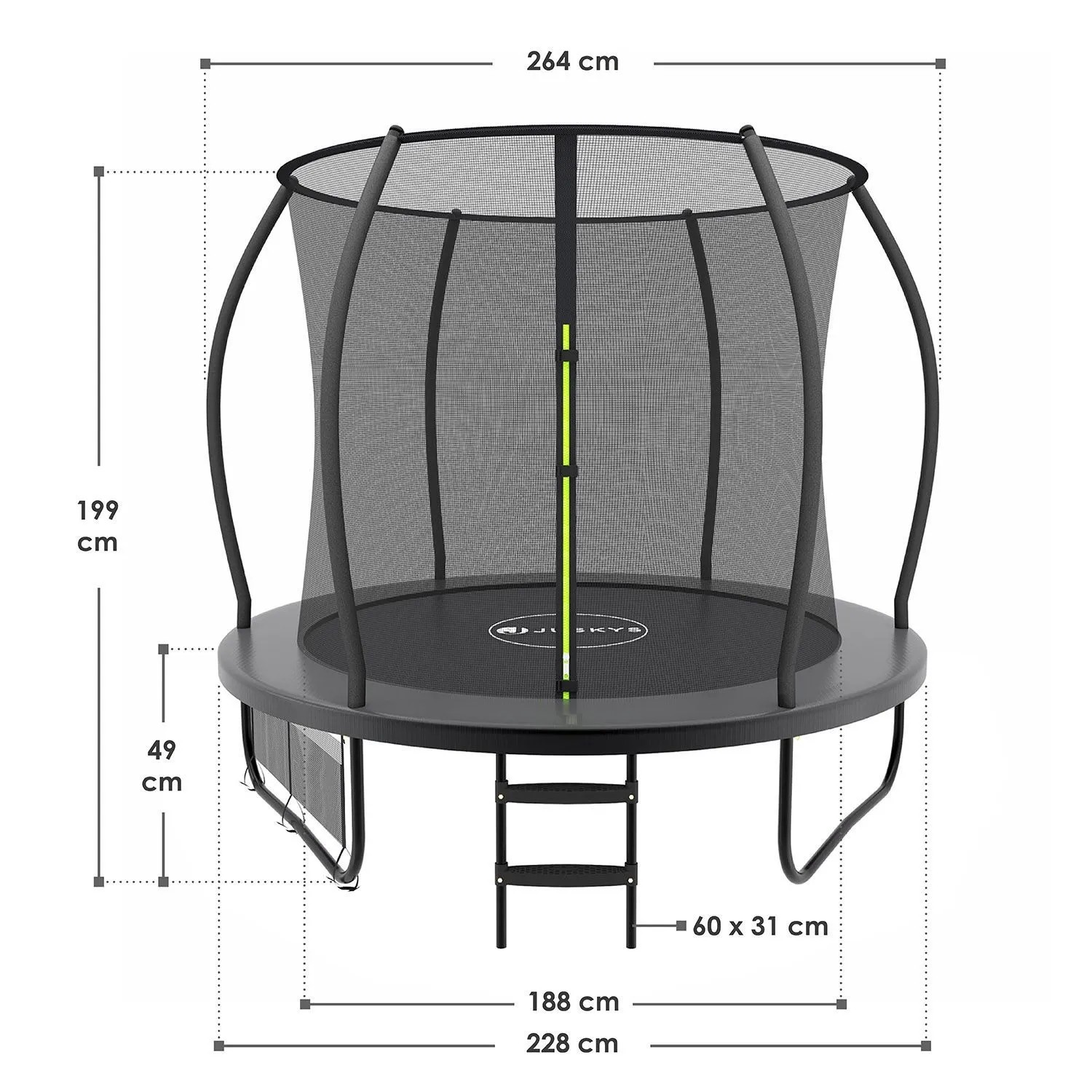 Juskys Trampolin SkyBounce S, schwarz/anthrazit, mit Sicherheitsnetz und Leiter. Gartentrampolin für Kinder und Erwachsene.