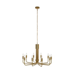 Goldener Lindby Kronleuchter Elanova im Retro-Vintage-Stil, 10-flammige Wohnzimmerleuchte.