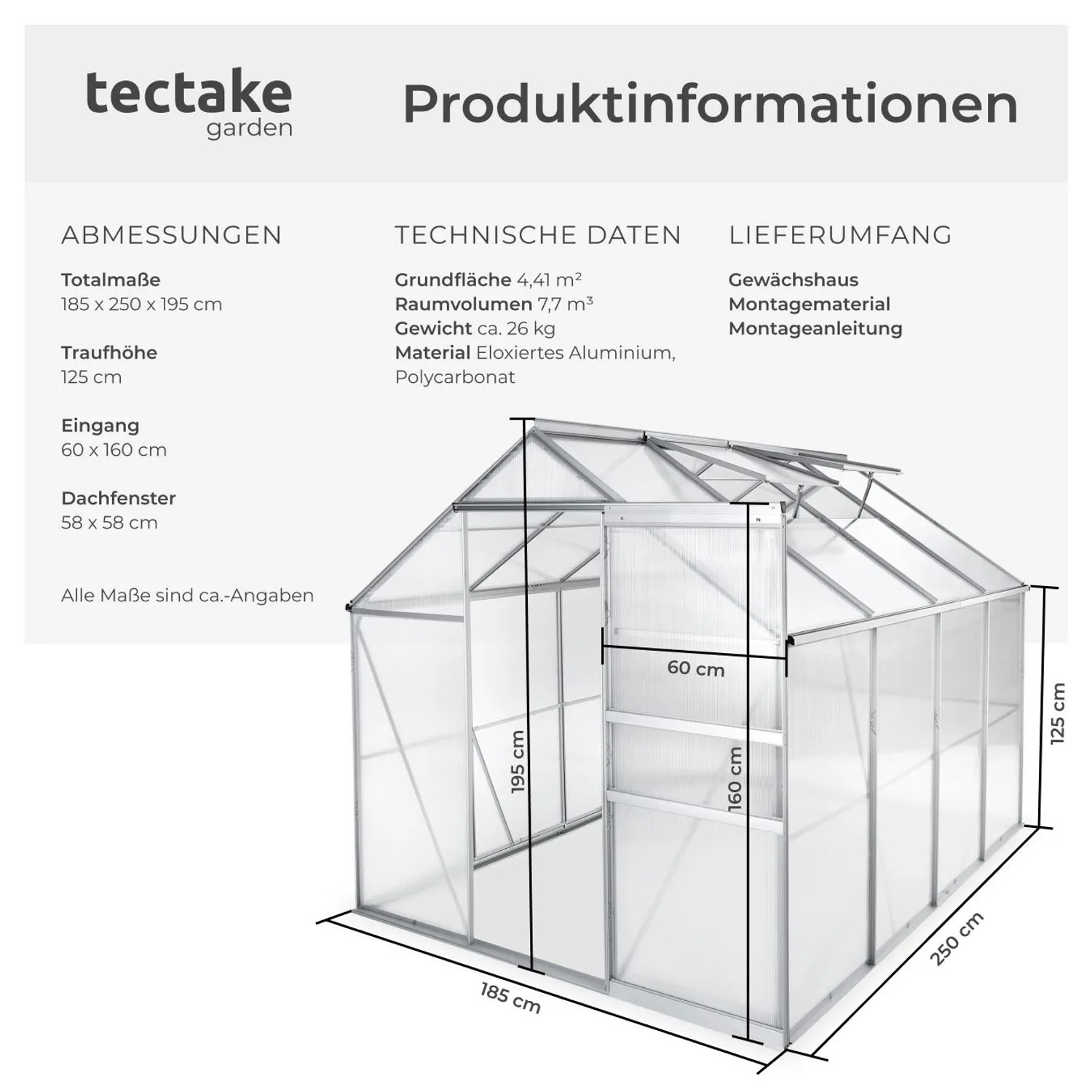 Tectake Gewächshaus Ohne Fundament 7 7 M³ Aluminiumrahmen 250 x 185 x 195 cm Transparent_6