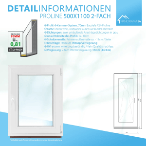 Weißes Kunststofffenster Proline Anthrazit, 2-fach Verglasung, 500x1100 mm, Linksanschlag.