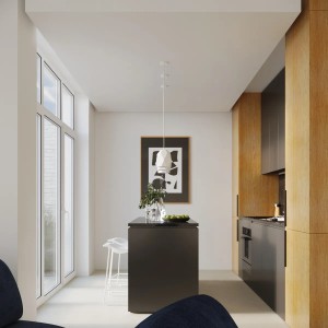 Moderne Sollux Lighting Pendelleuchte keramik Mint in weiß über Küchentisch.