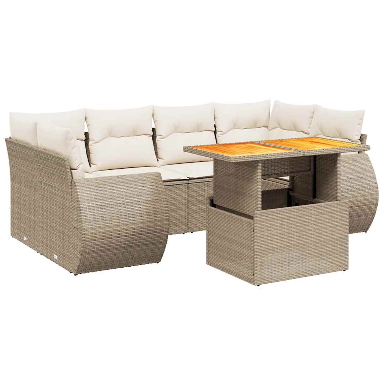 vidaXL 7-Tlg Garten-Sofagarnitur mit Kissen Beige Poly Rattan 3272094 günstig online kaufen