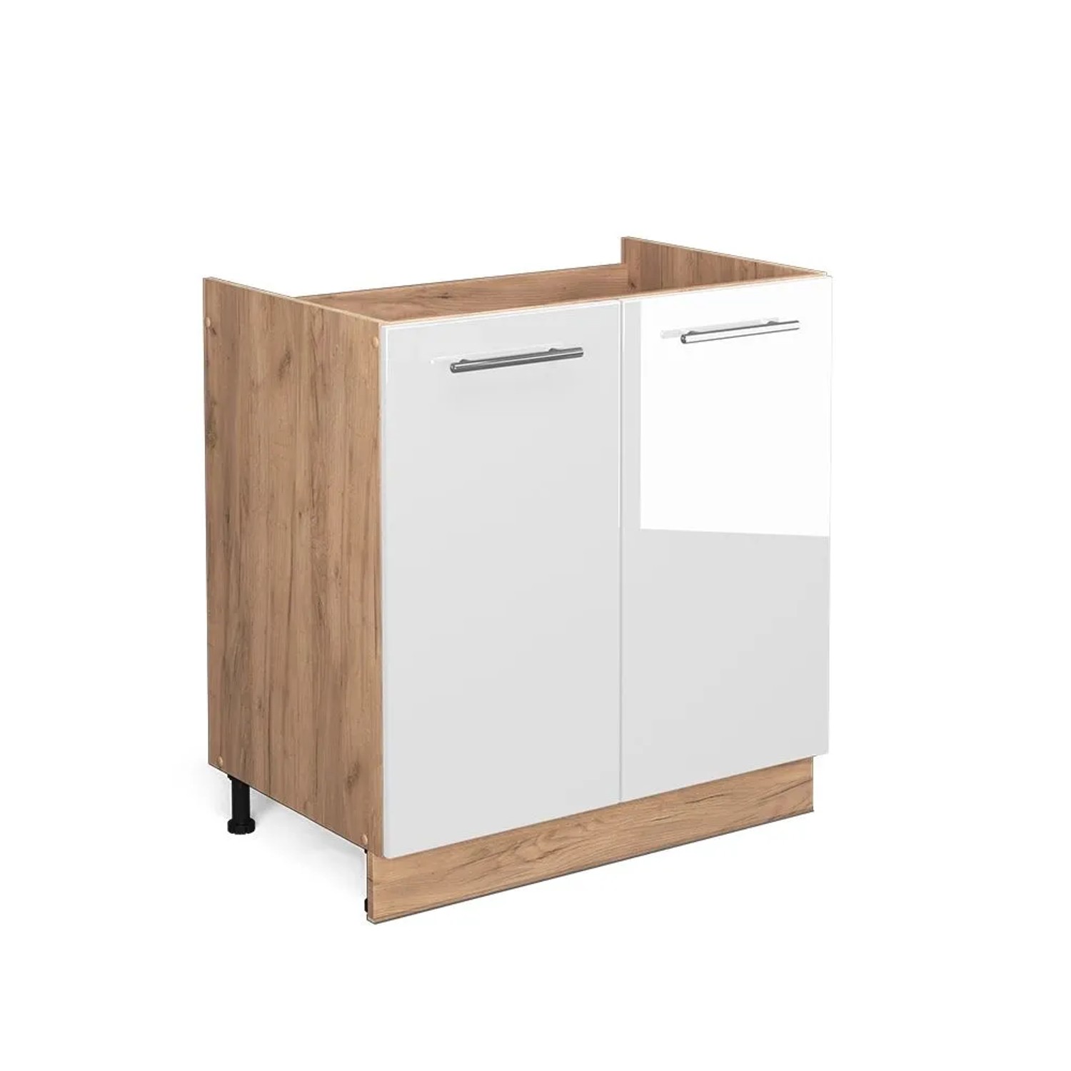 Vicco Spülenunterschrank Fame-Line Weiß Hochglanz Goldkraft Eiche 80 cm ohne Arbeitsplatte