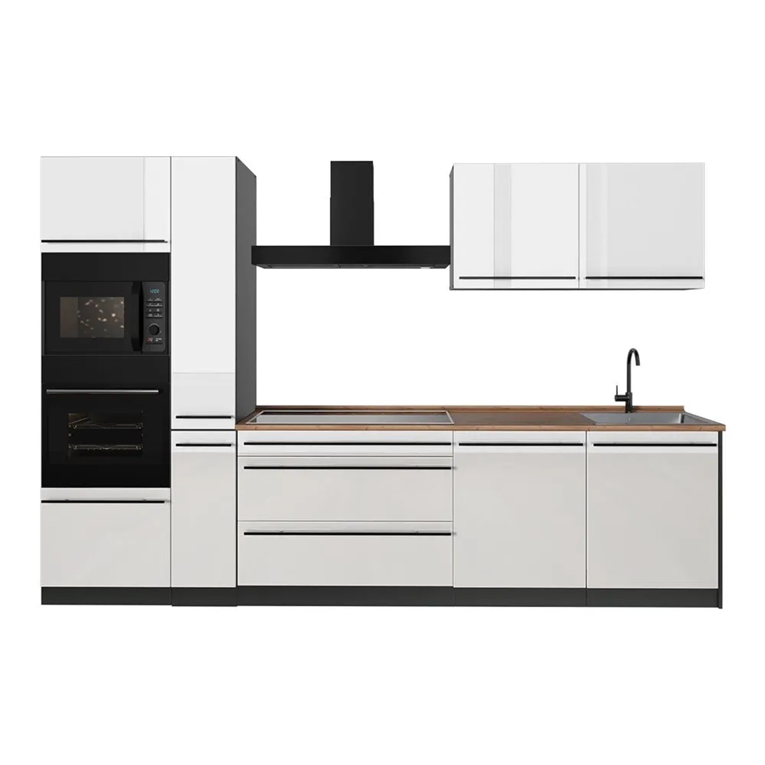 Vicco Küchenzeile R-Line Weiß Hochglanz/Anthrazit 310 x 207 Arbeitsplatte Goldkraft Eiche Art Nr 66434