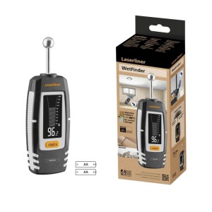 Laserliner WetFinder Feuchtigkeitsmessgerät mit Display und Verpackung.