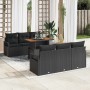 Schwarzes 7-teiliges vidaXL Garten-Sofa-Set aus Poly Rattan mit Stauraum.