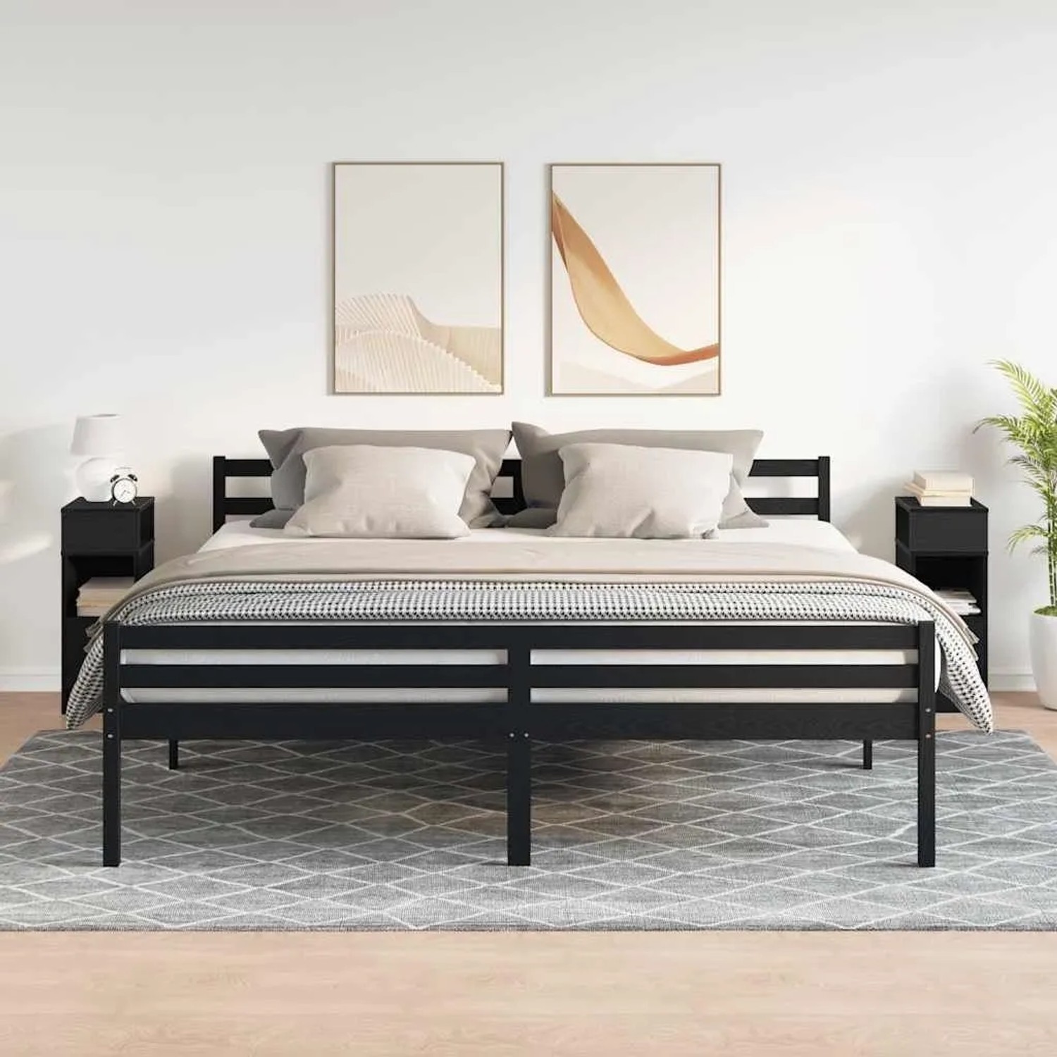 Schwarze vidaXL Nachttische (2 Stk.) aus Holzwerkstoff mit Schublade, 25x31x66 cm.