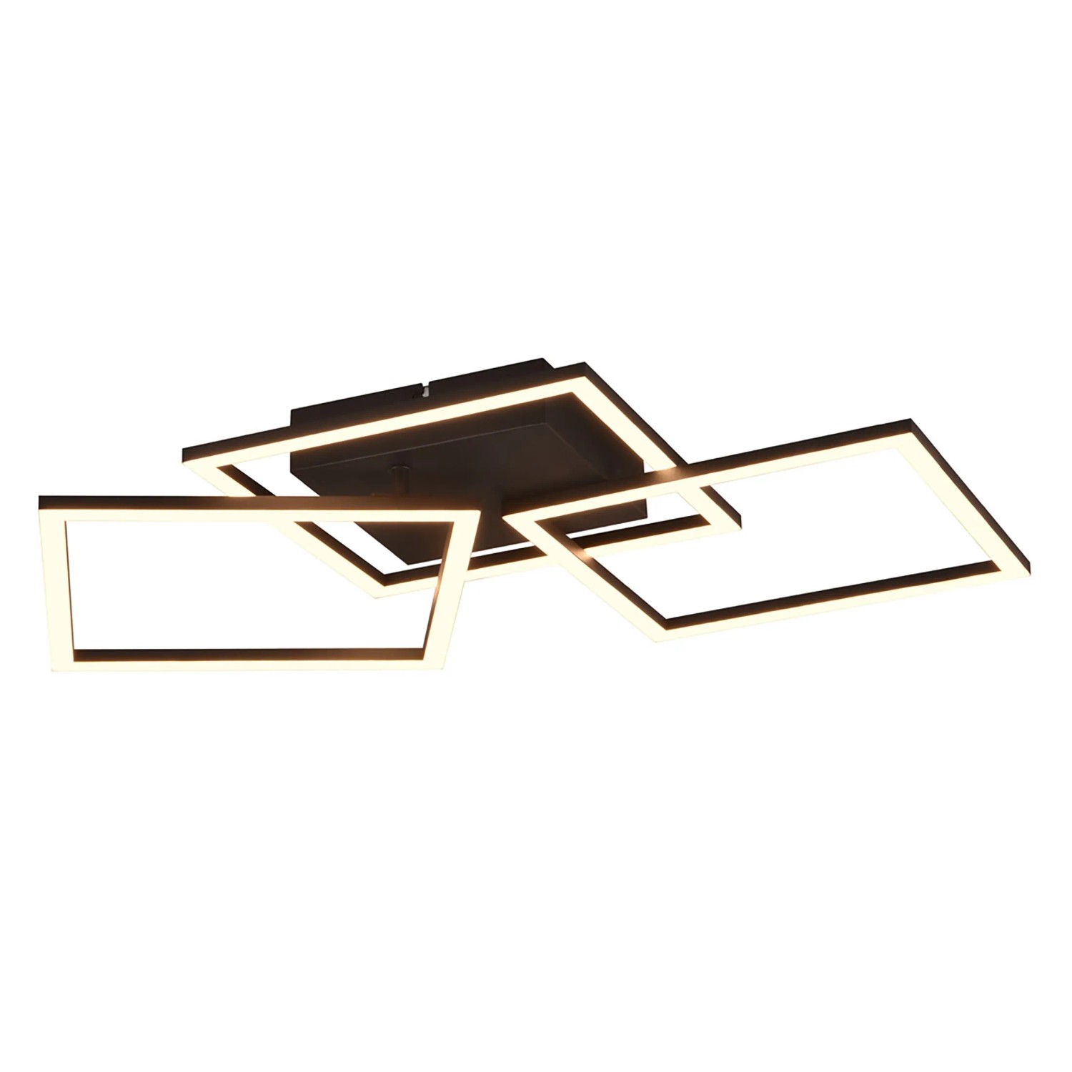 Moderne, schwarze LED-Deckenleuchte mit schwenkbaren, rechteckigen Elementen. Ideal für Wohnzimmer.