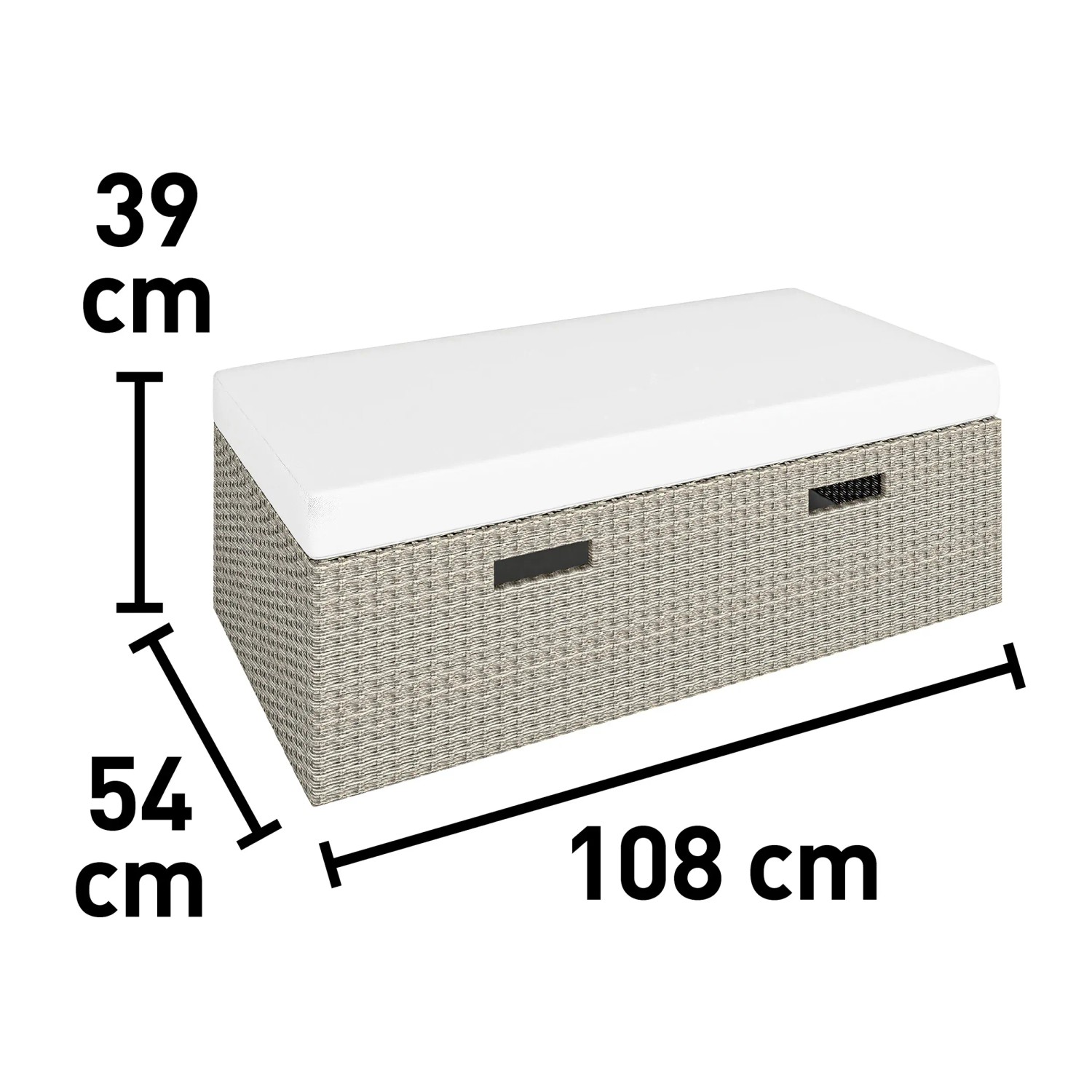 Detailaufnahme: Hellbraune Polyrattan Gartenbank mit weißen Polstern, Teil des Lounge-Sets Bostonia.