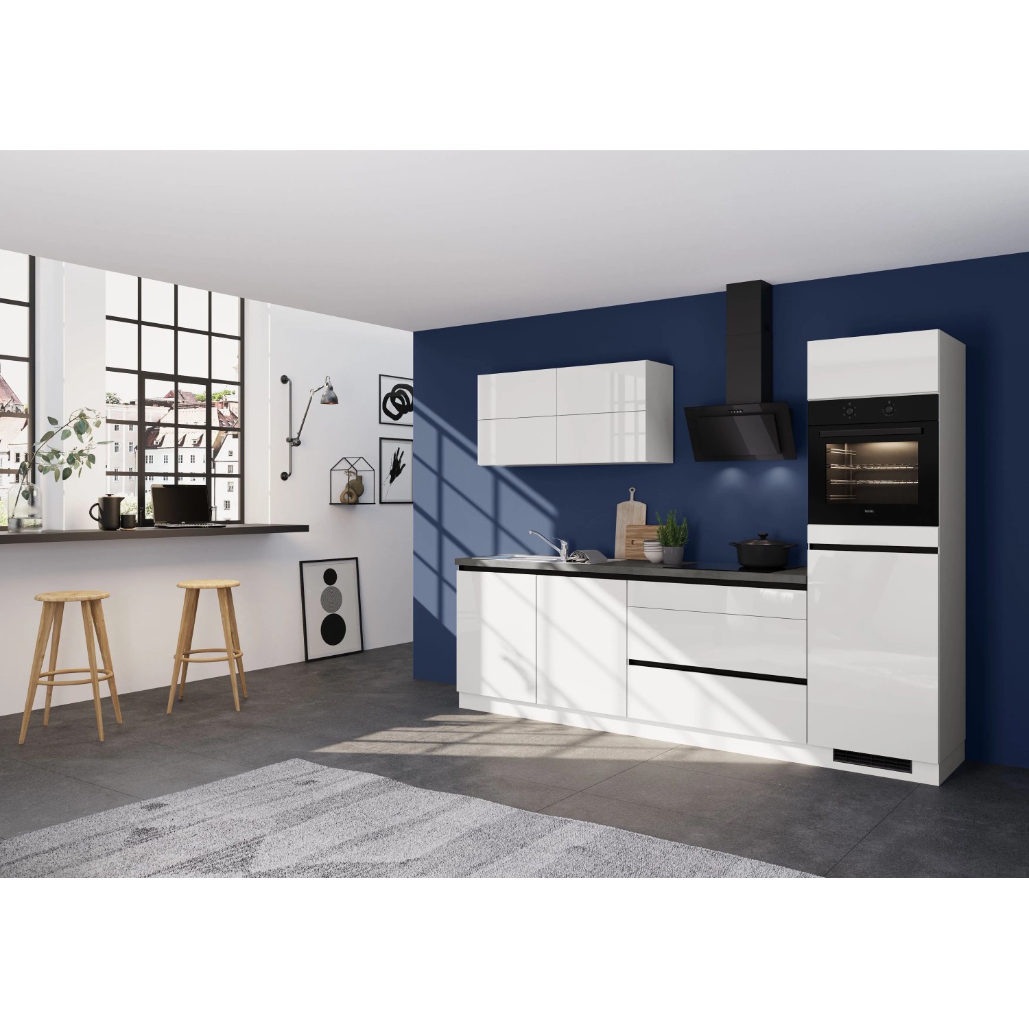 Impuls Küchen Küchenzeile IKC12806H 280 cm Space Grey Hochglanz mit E-Geräten