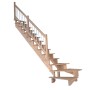 Gewendelte Treppe Lindos Eiche links, 80 cm breit, mit Holz-Edelstahl-Geländer. Massivholztreppe für Innenräume.