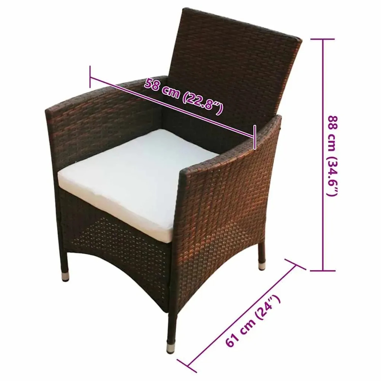 Brauner Rattan Gartenstuhl mit cremefarbenem Kissen, Teil der vidaXL 7-tlg Essgruppe.