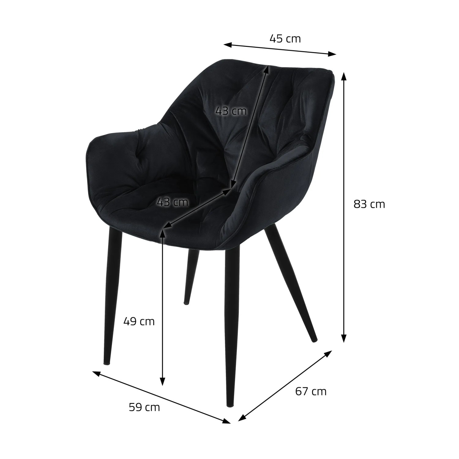 ML-Design Esszimmerstuhl 6er Set, schwarz, Samt, mit Maßangaben.