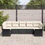 Schwarzes 7-teiliges vidaXL Garten-Sofa-Set aus Poly Rattan mit cremefarbenen Kissen.
