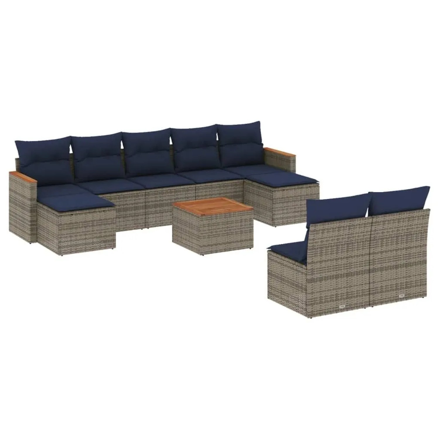vidaXL 10-Tlg Gartensofa-Set mit Kissen Grau Polyrattan 3226383 günstig online kaufen