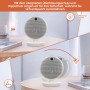 Weißer PTC-Heizlüfter (2200 W) mit Überhitzungs- und Kippschutz auf einem Tisch.