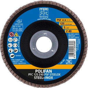 Pferd Fächerscheibe Polifan PSF PFC Steelox, 125mm, für Schleifmaschinen.