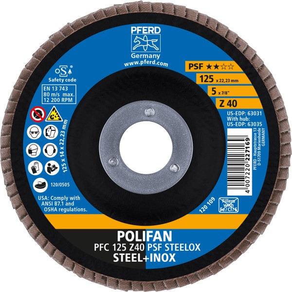10 Fächerscheiben, 115mm, Korn 80, blau, INOX, Profi-Qualität, für Winkelschleifer, Fächerschleifscheiben, Schleifmop, Lamellenscheiben, Schleifscheiben, Schleifen