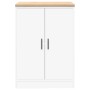 Weißer vidaXL Garagen-Werkzeugschrank mit Holzarbeitsplatte, 60x51x85 cm.