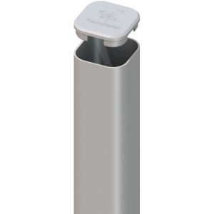 Silberner Metallpfosten (7x7x105 cm) mit Kappe zum Aufschrauben für Zaunbau.