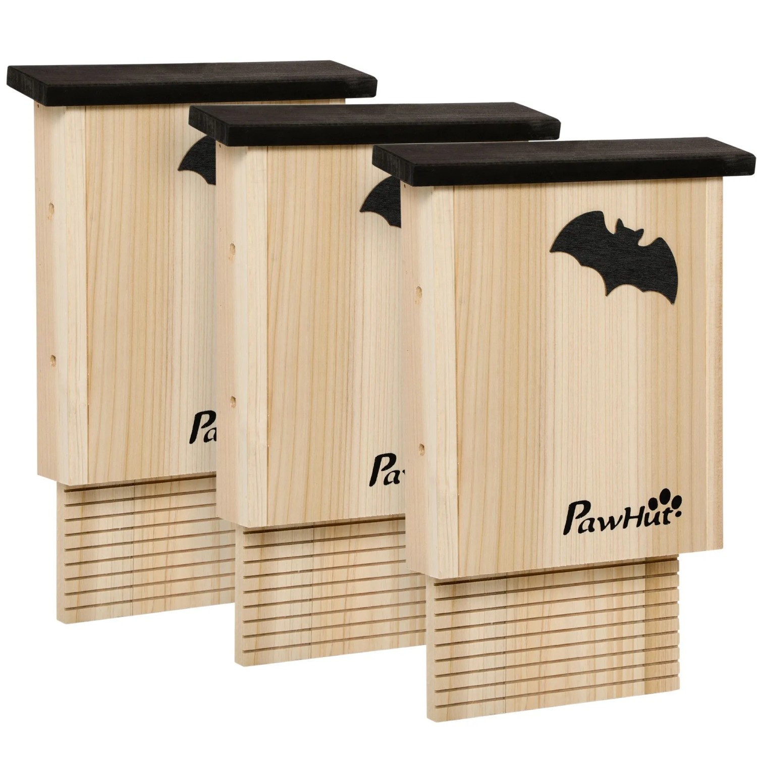 PawHut Kleintierhaus Fledermauskasten 3er-Set, Nistkasten für Fledermäuse, Fledermaushaus zum Aufhängen