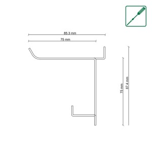 Technische Zeichnung der schwarzen FN Acustico Schlüsselablage (239x75x89mm) zur Wandmontage.