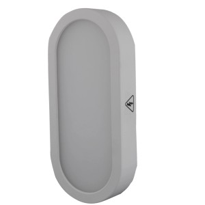 Weiße, ovale REV LED-Feuchtraumleuchte mit flachem Design und HF-Sensor für Wand & Decke.