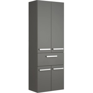 Pelipal Bad-Hochschrank Serie 4005, Quarzgrau Hochglanz, 168x60x33 cm. Badezimmerschrank mit Schublade und Türen.