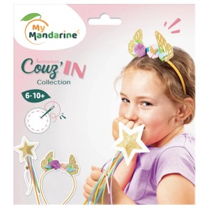 MyMandarine Feen-Kostüm-Set zum Nähen. Goldener Haarreif mit Flügeln und Zauberstab mit Stern. Kreativwerkzeuge für Kinder.